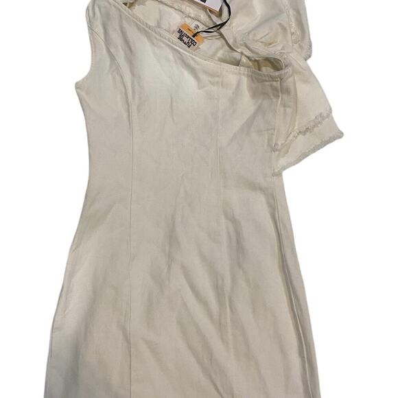 Future Collective Jenny K. Lopez Cream Denim One Shoulder Dress Size 00 - Picture 4 of 7